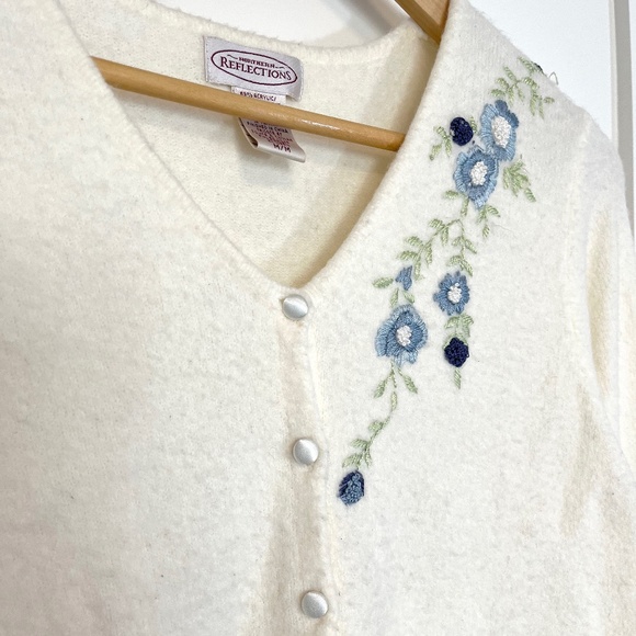 Northern Reflections Cozy Cream Cardigan with Blue Floral Embroidery - Picture 2 of 7